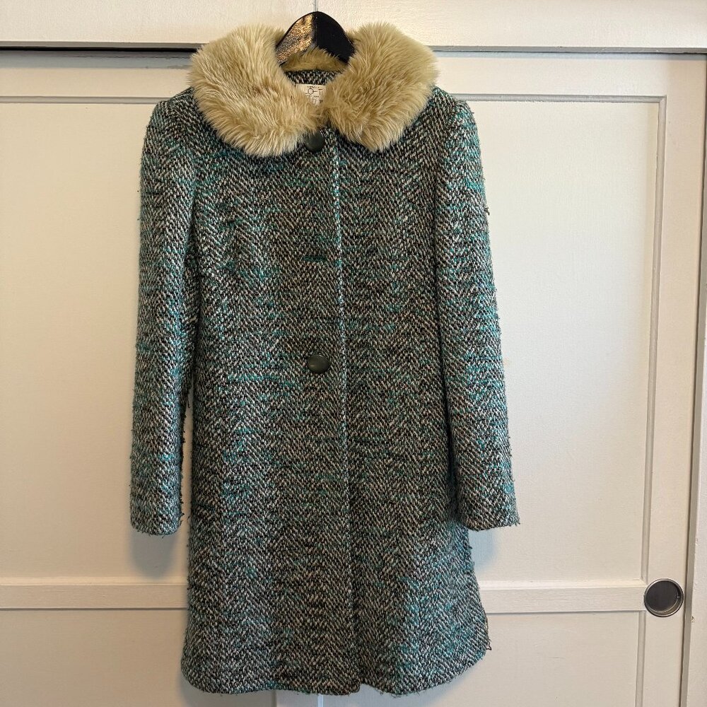 Ann Taylor Loft Coat with Faux Fur Collar, Office Coat,– Size 4 Petite